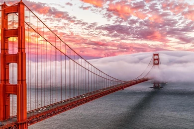 Bridges Sunset Clouds Fog Golden Gate Bridge Mists Sunsets San ...