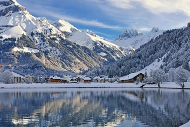 Full HD Wallpapers Engelberg Village Resort Switzerland Snow ...