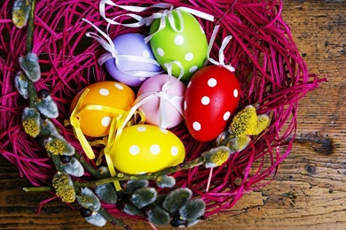 Colorful Easter Eggs In Basket   Wallpaper.