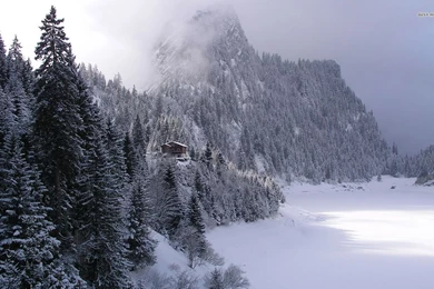 Cottage In The Winter Mountains Wallpapers   Nature Wallpapers