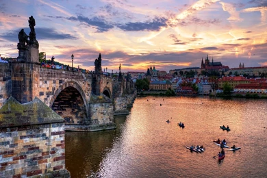 Boating on the river in prague at sundown hd wallpapers.jpg