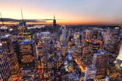Skyscrapers Spectacular View New York City Hdr River Dusk Lights ...