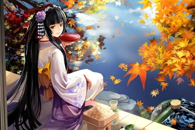 Geisha Having Breakfast On The Water Side Wallpapers 23937