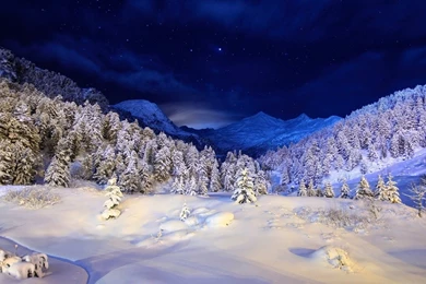 1680x1050 Night Winter Mountain Wallpapers