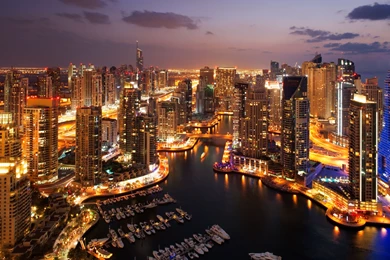 Skyscrapers: Dubai Skyscrapers Lights City Harbour Night Full HD ...