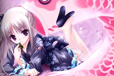 Kimono Anime Girl Eating Wallpapers