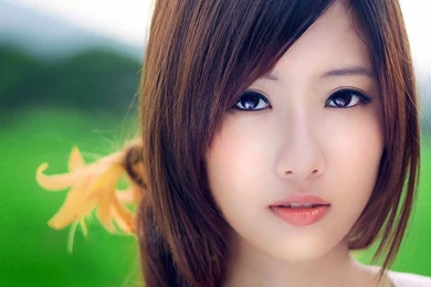 Download Wallpapers 2560x1440 Asian, Face, Eyes, Flower, Hair Mac ...