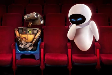 Wall E And Eve At The Cinema Widescreen Wallpapers
