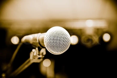 Microphone In Studio On A Blur Backgrounds Stock Photo
