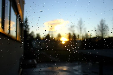Sunset Nature Rain Bokeh Window Panes Wallpapers