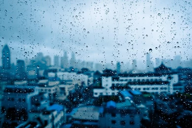 Water Rain Glass Window Panes Cities Drops Wallpapers