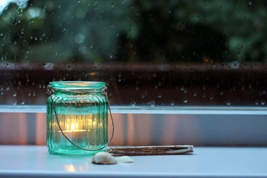Candle Jar Seashells Window Rain Evening Hd Wallpapers Wallpapers