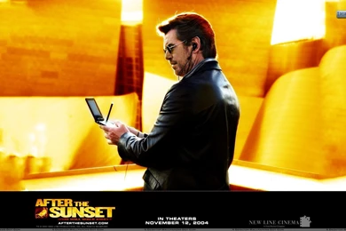 After The Sunset – Pierce Brosnan Mobile In Hand In Black Jacket ...