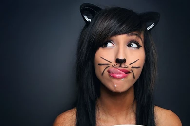 Download Wallpapers 1920x1080 Girl, Face, Makeup, Cat, Funny Full ...