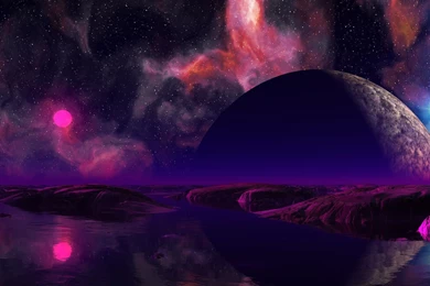 Pink Sun Over Water Planet Space Desktop Wallpapers   1600x1200 Pixels