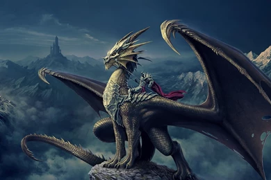 Download Wallpapers 2048x1152 Art, Nick Deligaris, Dragon, Rider ...