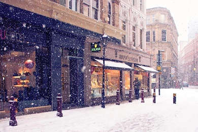 City Winter Europe Street Snow Shopping Hd Wallpapers