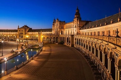Wallpapers Night, Square, Spain, Seville, Seville, Plaza De España ...
