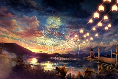 Girl Watching The Fireworks Wallpapers   Anime Wallpapers