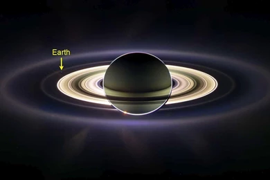 Saturn With Earth In The Backgrounds