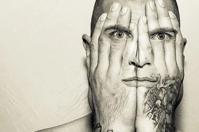 Download Wallpapers Man, Mouth, Eyes, Hands, Tattoo, Digital Art ...