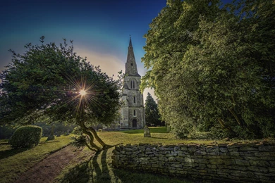 Religious: Morning Church Sunshine Cemetery Bridge Wall Trees Sun ...