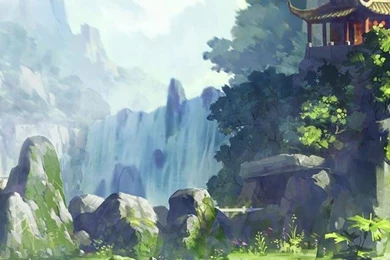 HDscreen: Asian Architecture Artwork Fantasy Art Moss Mountains ...