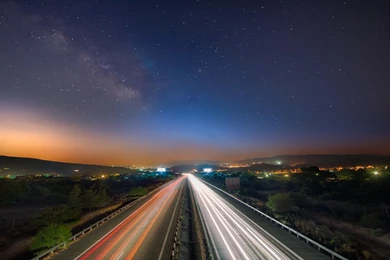 Download Wallpapers 1920x1080 Starry Sky, Night, Road, Traffic Full ...