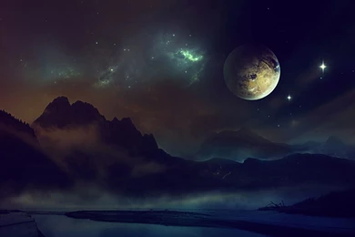 Download Wallpapers 1600x900 Space, Planet, Light, Night, Sky ...