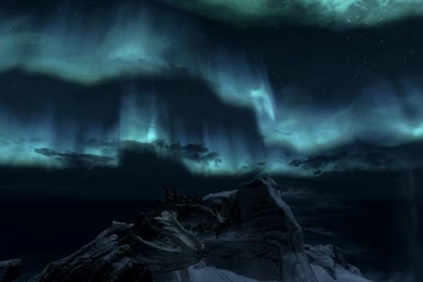 The Elder Scrolls Skyrim Paarthurnax Aurora Borealis Night ...