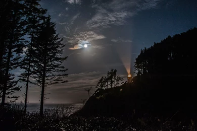 Download Wallpapers 3840x2400 Night, Lighthouse, Mountain, Trees ...