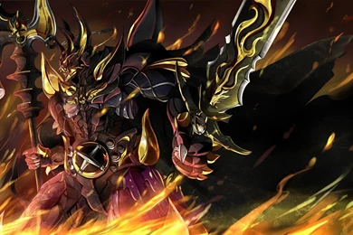 Flames Fire Demons Horns Weapons Axes Teeth Swords Wallpapers