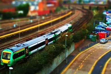 Download 1366x768 Tilt Shift Train Wallpapers