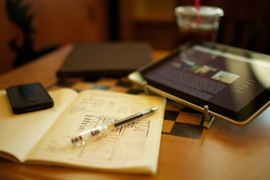 Download Wallpapers 1366x768 Ipad, Iphone, Pens, Notepads, Coffee ...