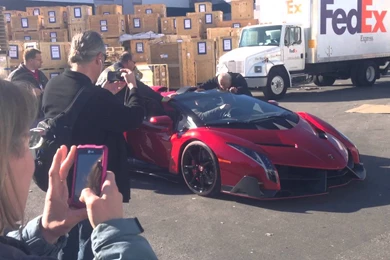 CES 2014 Lamborghini Veneno Roadster Driving At CES $5.0M Car ...