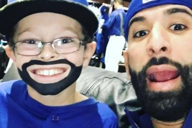 Jose Bautista Meets 'Mini Jose Bautista' Before Game 4 Of The ALCS