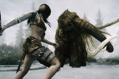 Download 1600x900 Skyrim Fighting A Mammoth Wallpapers