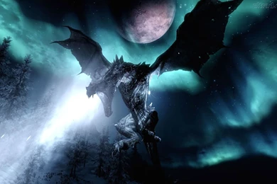 Papel De Parede Dragão Atacando A Noite   The Elder Scrolls V   Skyrim