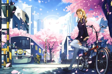 Schoolgirl On Her Bike Wallpapers   Anime Wallpapers