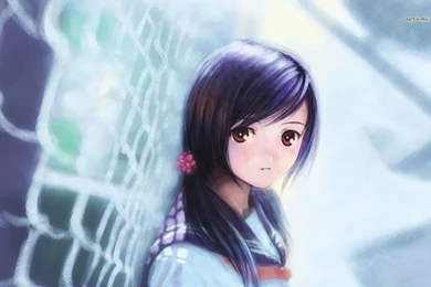 Schoolgirl Leaned Against Fence Wallpapers   Anime Wallpapers