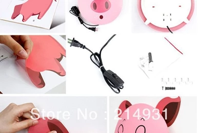 Smile Pink Pig Night Light Lamp DIY 3D Wallpapers Novelty Cartoon ...