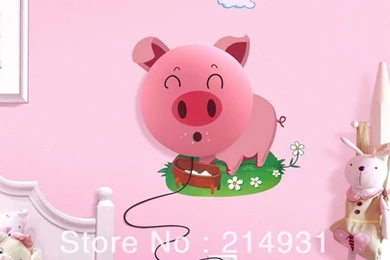 Smile Pink Pig Night Light Lamp DIY 3D Wallpapers Novelty Cartoon ...