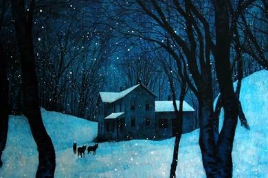 Nature Night Forest Houses Wolves Daniel Danger Wallpapers