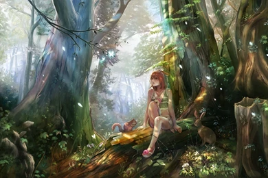 Nature Forest Animals Squirrels Rabbits Anime Anime Girls Art ...