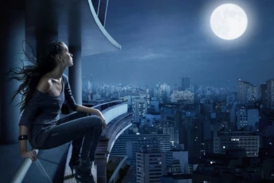 Beautiful Model And Moon hd wallpapers free