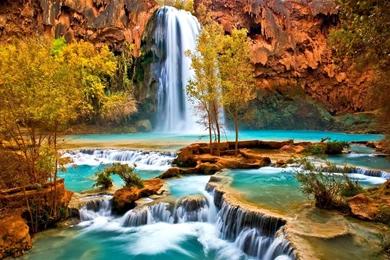 Landscape Nature Tree Forest Woods Autumn River Waterfall