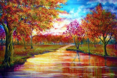 Trees September Rivers Vibrant Colors Wallpapers