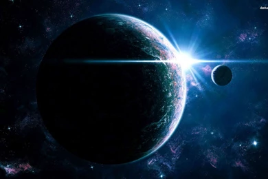 Planet With Its Moon And Sun Wallpapers   Space Wallpapers