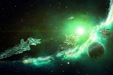 Spaceship In The Green Cosmos Wallpapers   Fantasy Wallpapers