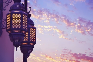 Lantern, Lights, City, Evening In City, Venice, Purple Sky, Widescreen